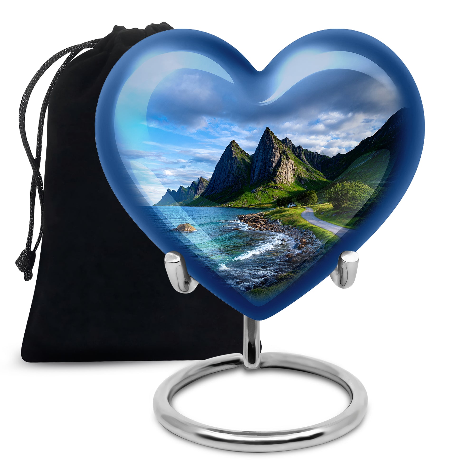Mountain Lake Cremation Urn - Scenic Nature Memorial Urn For Burial