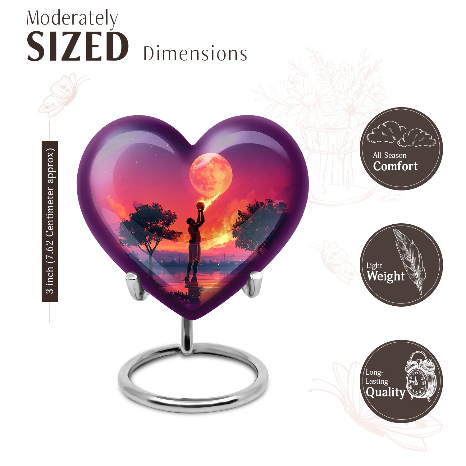 Royal Blue Basketball Cremation Urn front view showing detailed design - compassionate heart-basketball combination with gentle curves - mini keepsake memorial for portion of cremation ashes