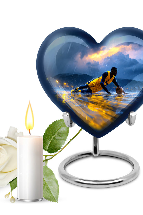 Personalized Elegant Basketball Cremation Urns - Blue 10-inch, 200 cu in - Yatskia
