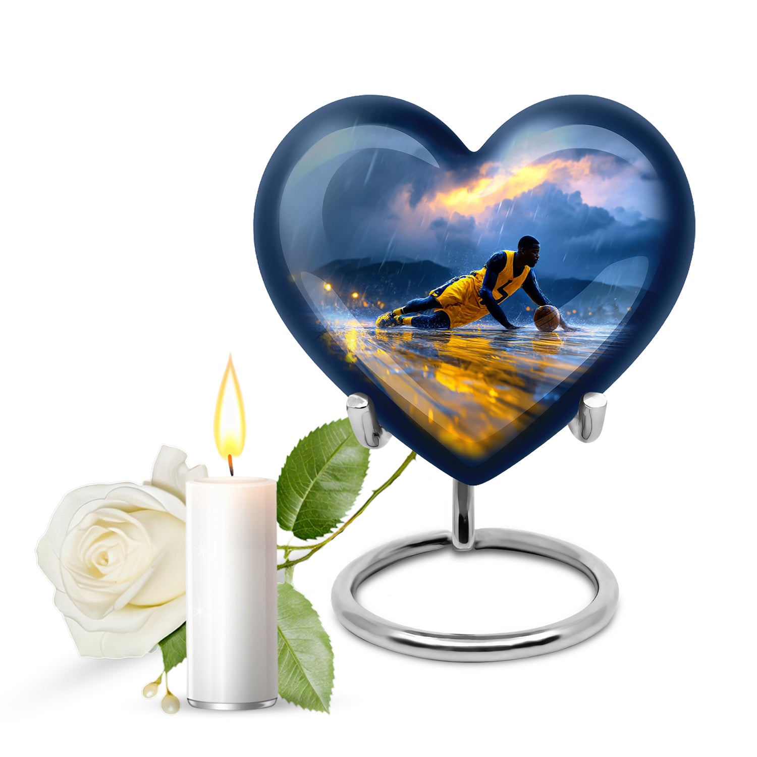 Personalized Elegant Basketball Cremation Urns - Blue 10-inch, 200 cu in - Yatskia