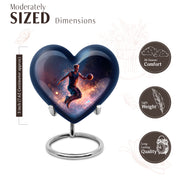Serene Blue Basketball Cremation Urn front view showing detailed design - romantic heart urn with basketball motif on aluminum - mini keepsake memorial for portion of cremation ashes
