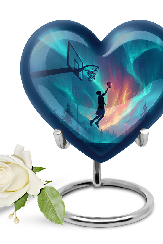 Stunning Blue Basketball Commemoration Urn for Human Ashes - 10-inch, 200 cu in - Yatskia