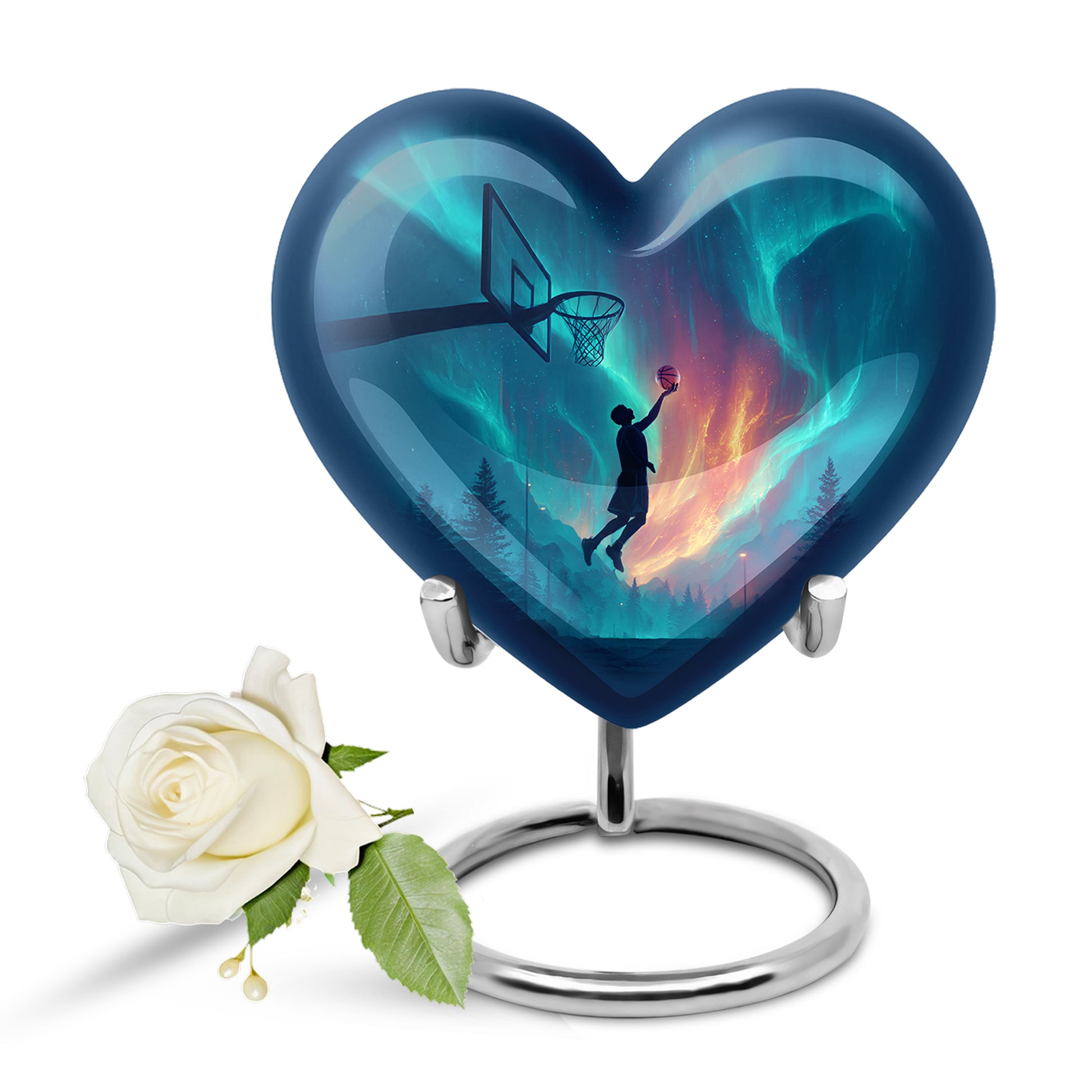 Stunning Blue Basketball Commemoration Urn for Human Ashes - 10-inch, 200 cu in - Yatskia