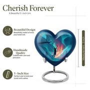 Slate Blue Basketball Cremation Urn front view showing detailed design - heart-shaped basketball design symbolizing eternal love - mini keepsake memorial for portion of cremation ashes