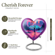 Cherry Red Basketball Cremation Urn front view showing detailed design - romantic heart urn with basketball motif on aluminum - mini keepsake memorial for portion of cremation ashes