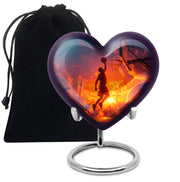 Steel Blue Basketball Cremation Urn detail view - compassionate heart-basketball combination with gentle curves - full-size 10 inch 200 cubic inch adult cremation urn