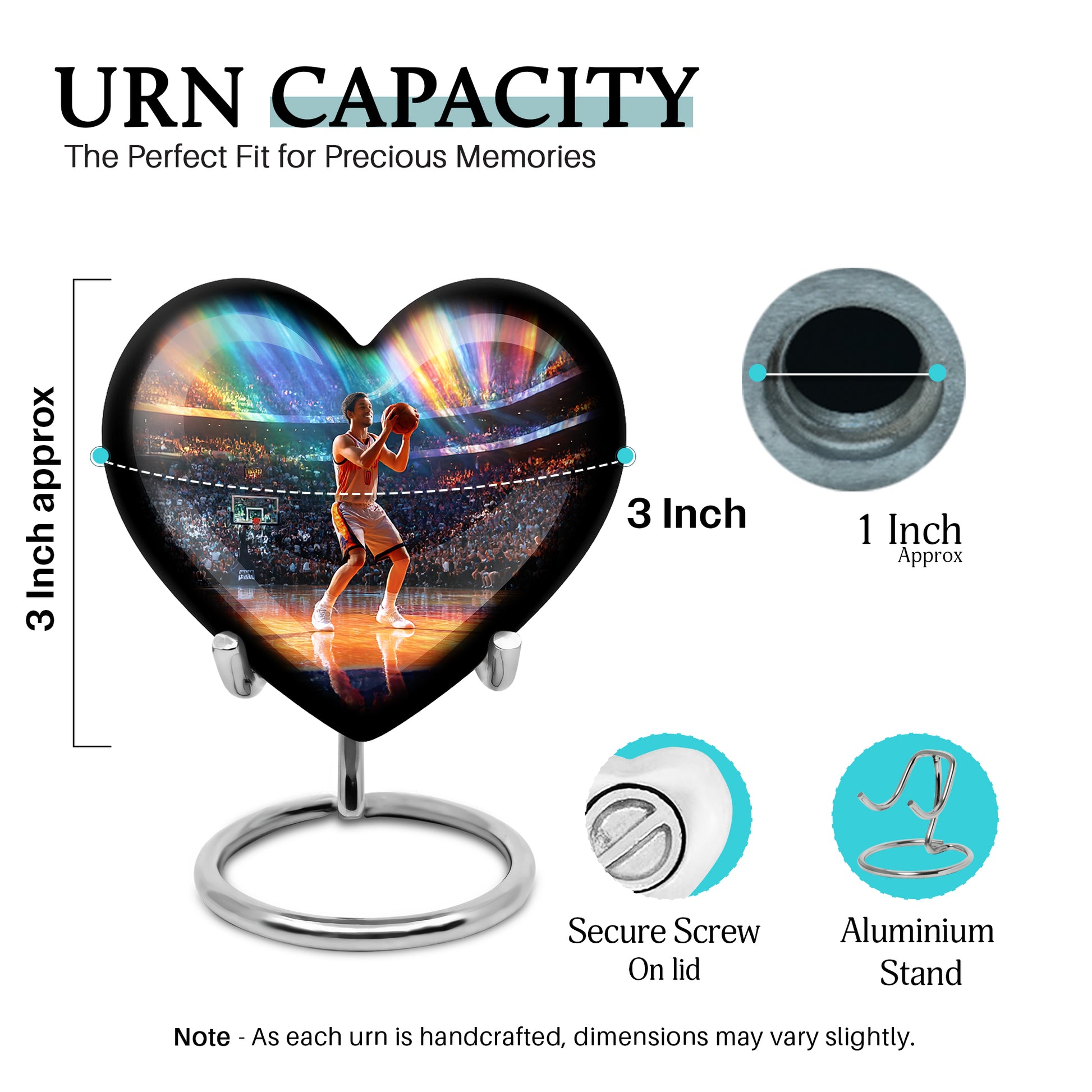 Twilight Blue Basketball Cremation Urn front view showing detailed design - compassionate heart-basketball combination with gentle curves - mini keepsake memorial for portion of cremation ashes