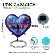 Dusty Blue Basketball Cremation Urn front view showing detailed design - loving heart memorial featuring basketball pattern - mini keepsake memorial for portion of cremation ashes
