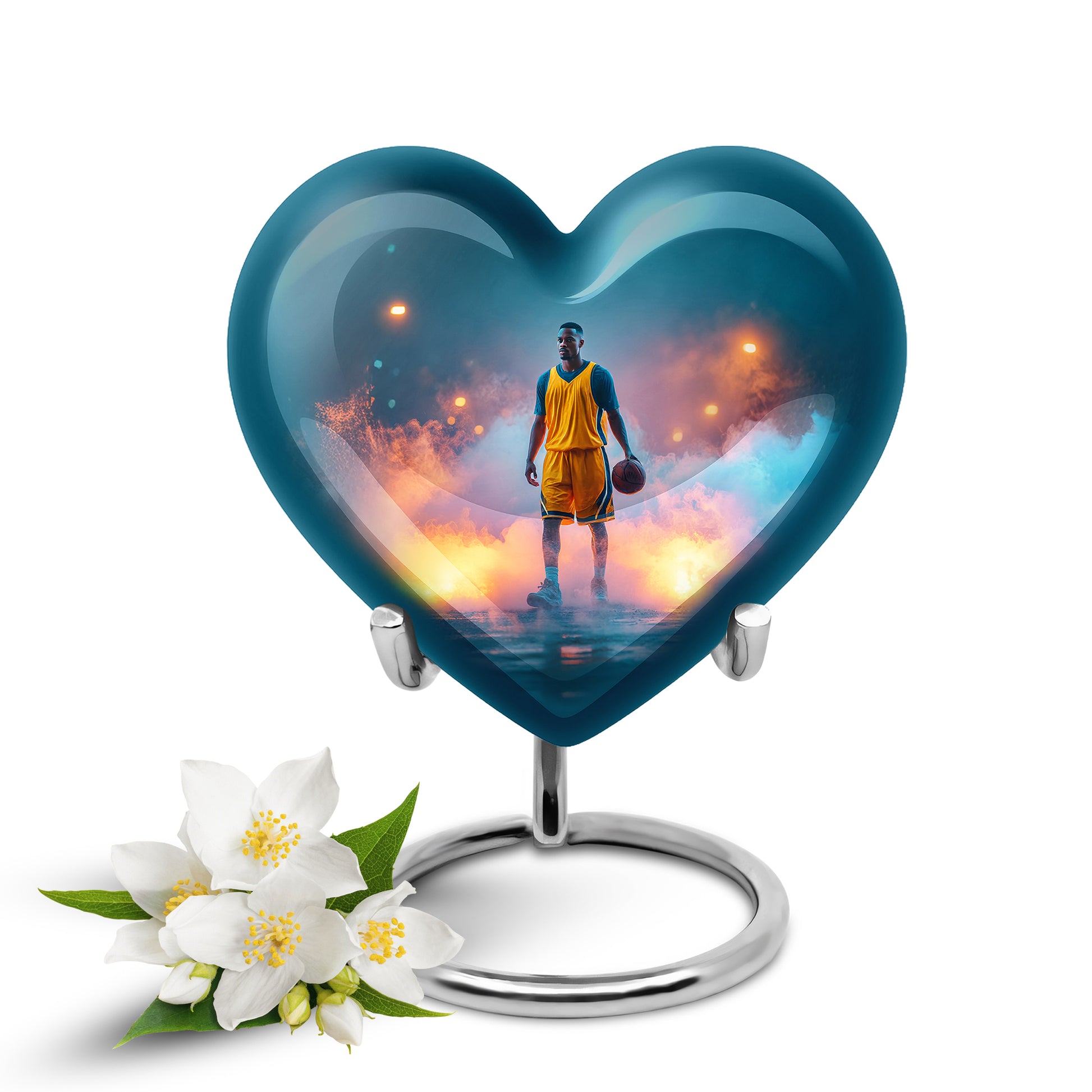 Teal Basketball Embrace Cremation Urns for Human Ashes - 10-inch, 200 cu in - Yatskia