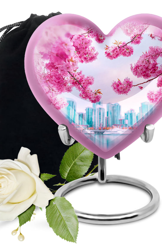 Cherry Blossom Cremation Urn- Pink Floral Memorial Urn For Burial