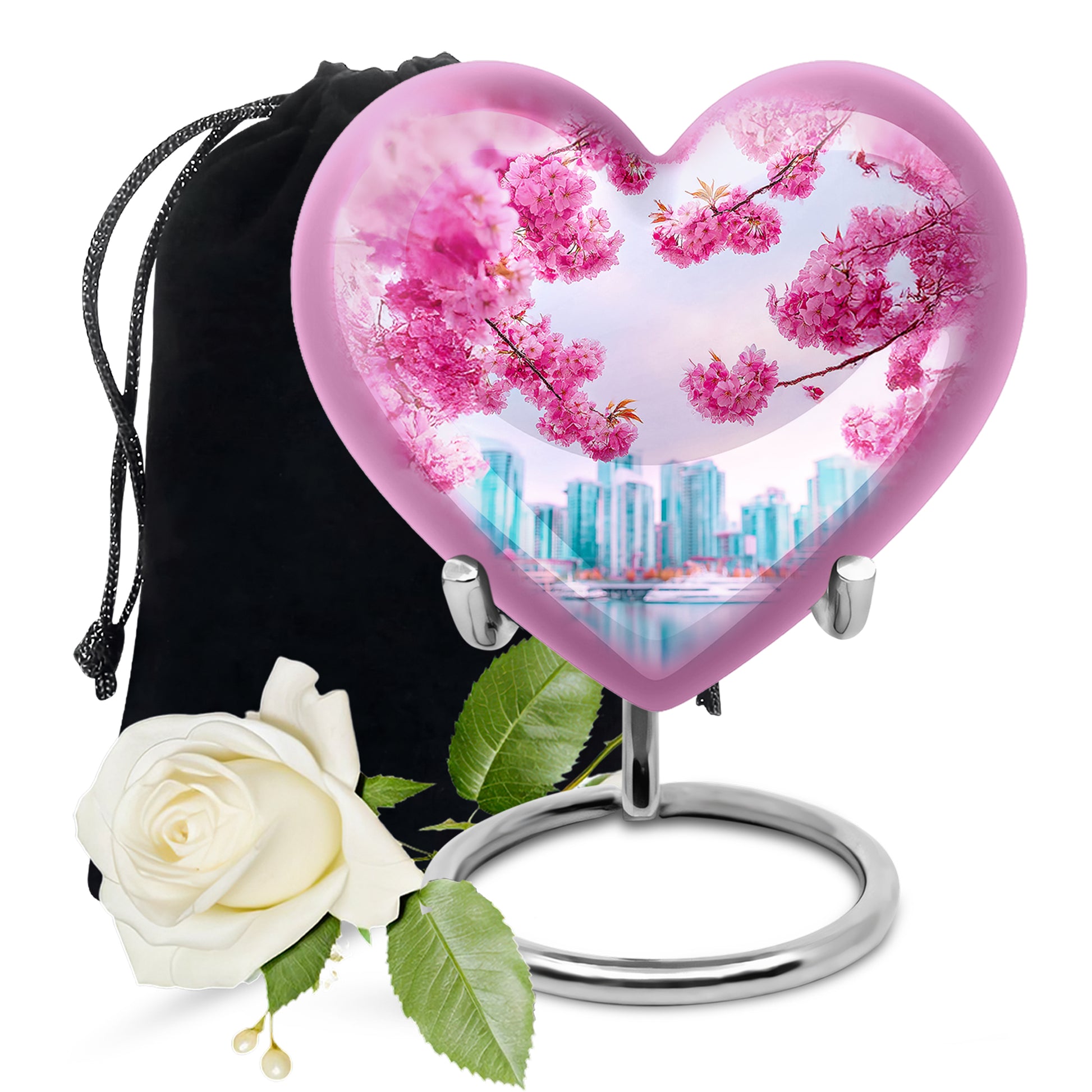 Cherry Blossom Cremation Urn- Pink Floral Memorial Urn For Burial