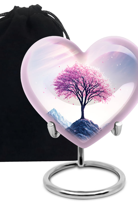 Floral Tree Peak Cremation Urn – Pink Blossom Memorial Urn For Ashes