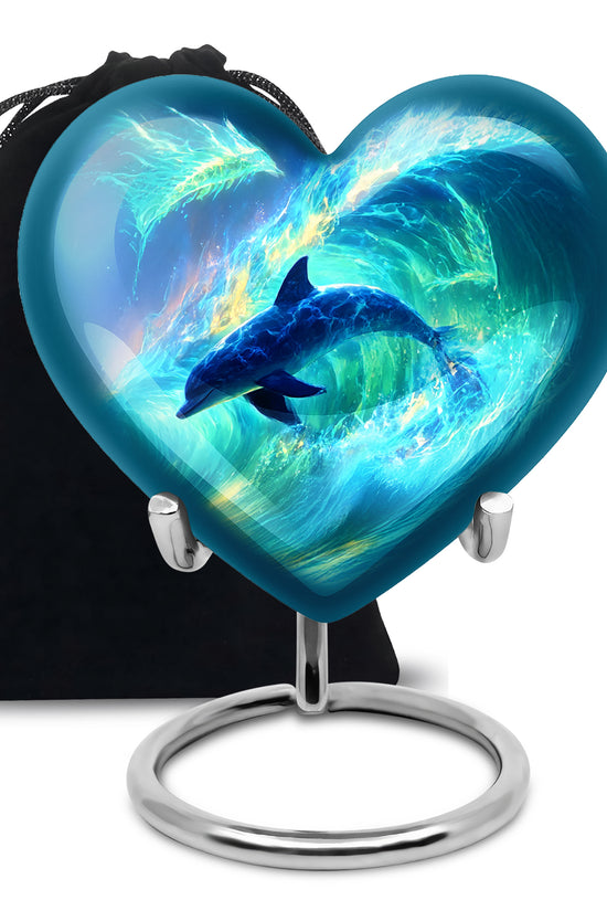 Blue Dolphin Memorial Urn - Ocean Theme Cremation Urn For Loved Ones