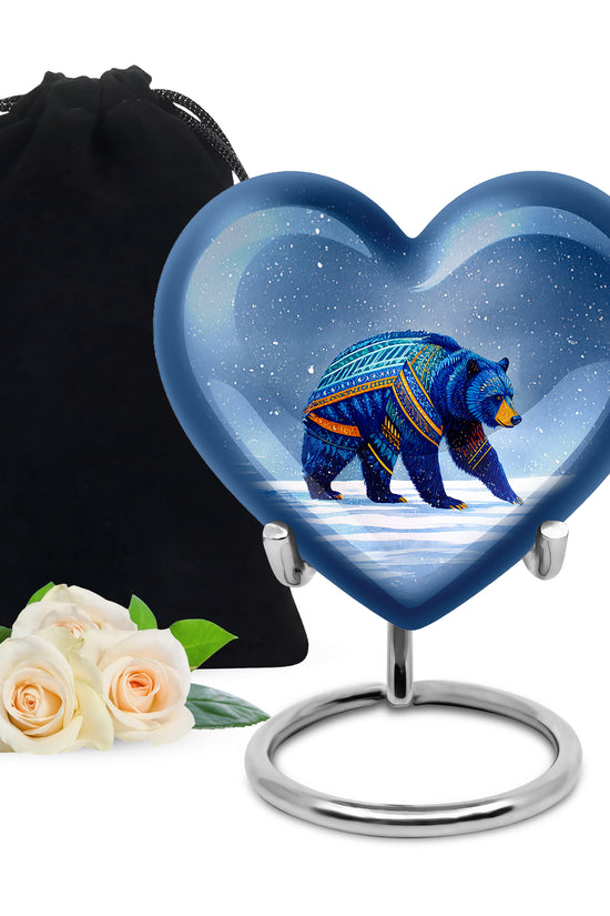 Blue Bear Cremation Urn - Tribal Wildlife Memorial Urn For Ashes