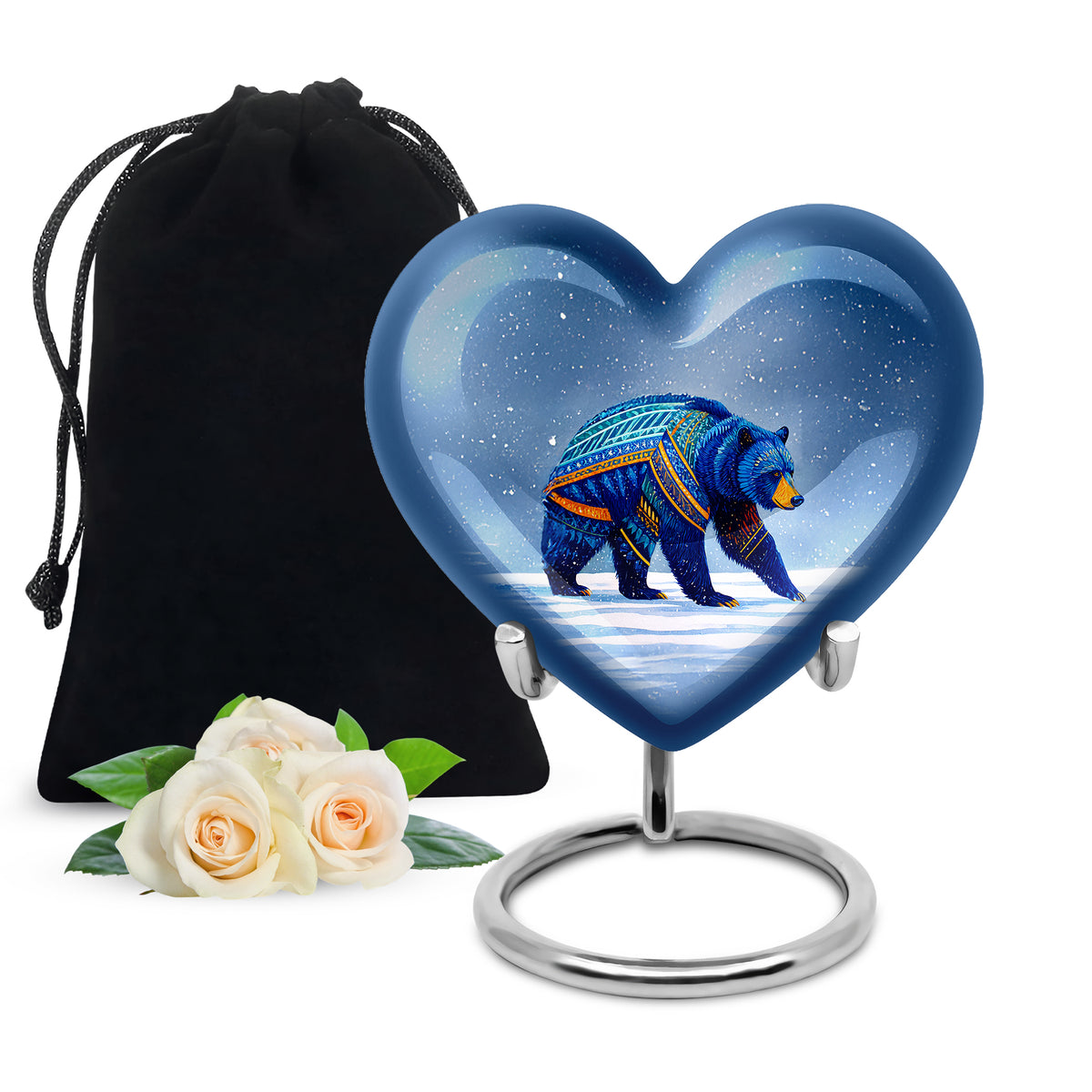 Blue Bear Cremation Urn - Tribal Wildlife Memorial Urn For Ashes