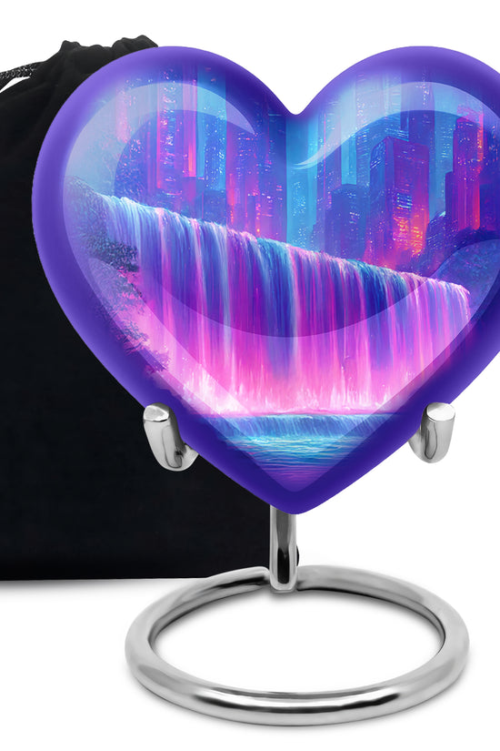 Neon Waterfall Funeral Urn For Ashes - City Memorial Urn For Burial