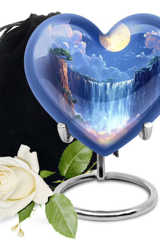 Beautiful Nature Theme Cremation Urn - Blue Aluminium Memorial Urn For Human Ashes