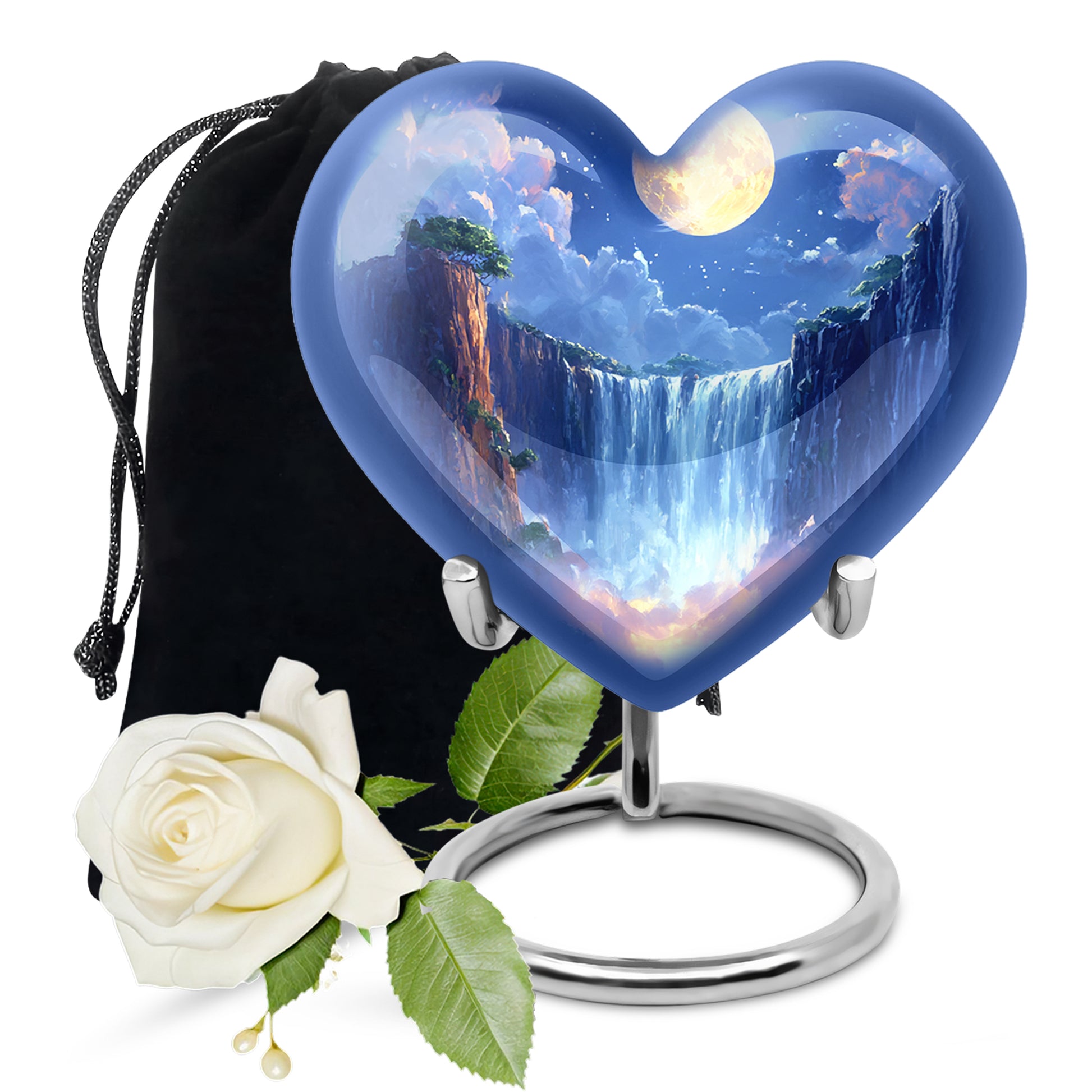 Beautiful Nature Theme Cremation Urn - Blue Aluminium Memorial Urn For Human Ashes