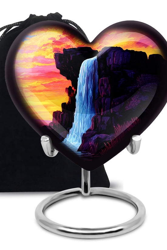 Mountain Waterfall Funeral Urn - Orange Aluminium Memorial Urn For Burial