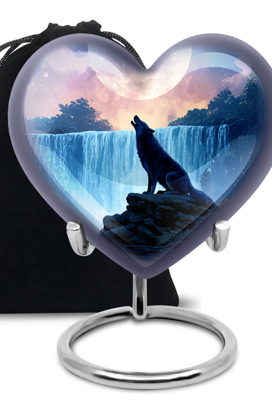 Mountain Waterfall Cremation Urn - Wolf Memorial Urn For Adult Ashes