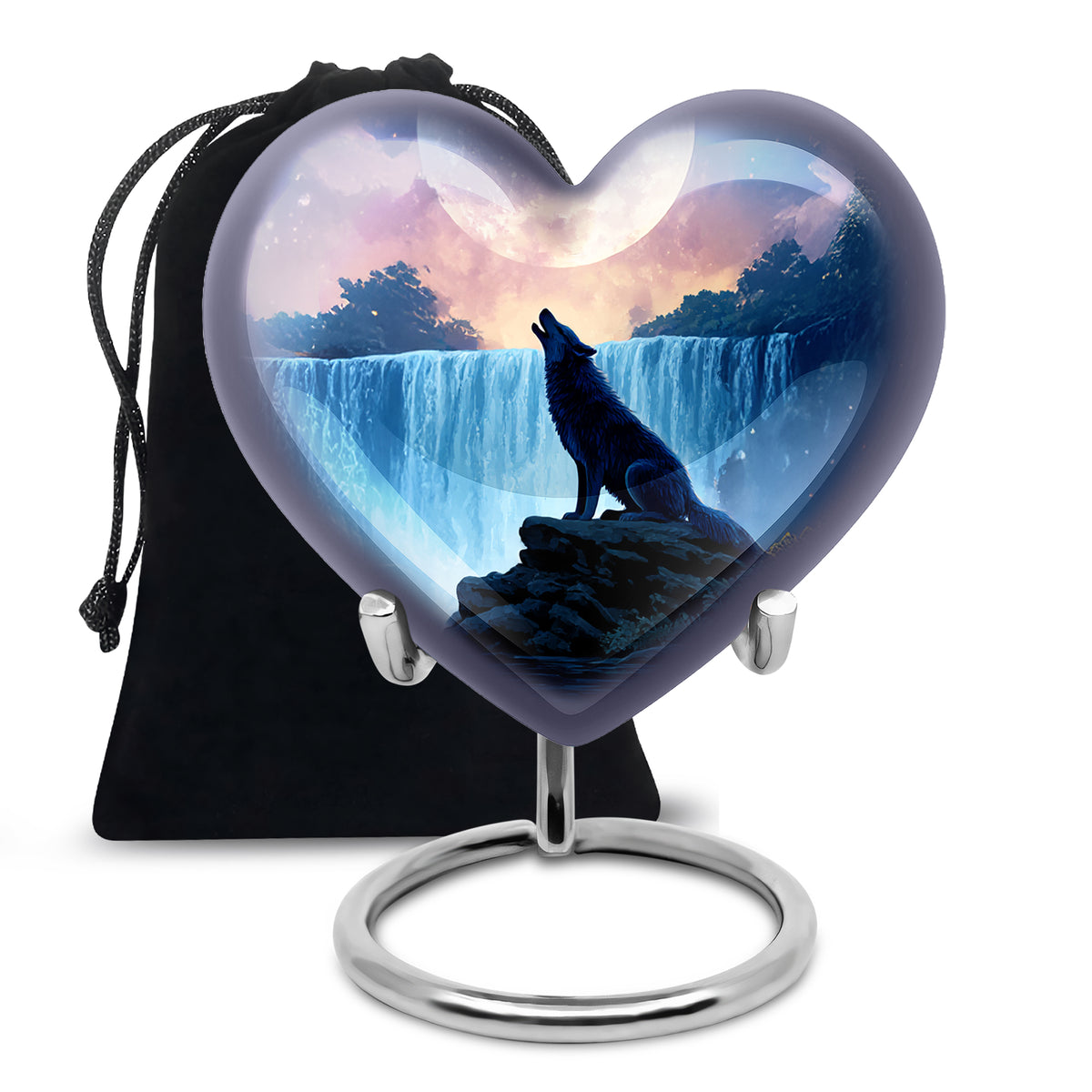 Mountain Waterfall Cremation Urn - Wolf Memorial Urn For Adult Ashes