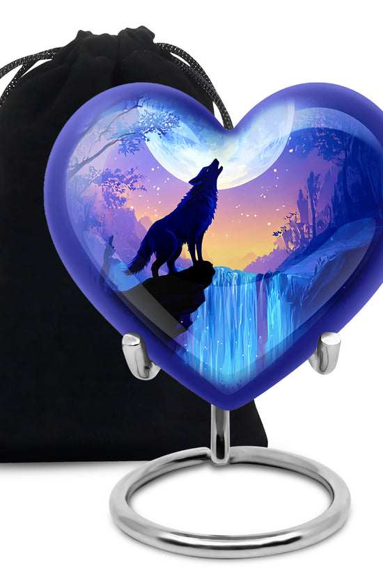 Artistic Waterfall Memorial Urn - Wolf Cremation Urn For Loved Ones