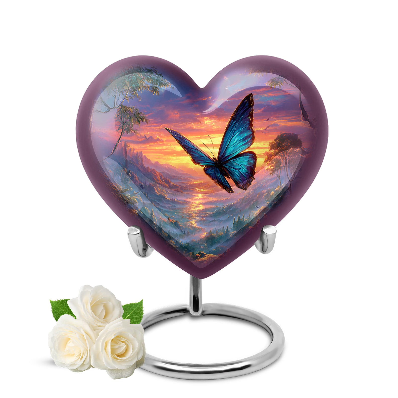 Blue Butterfly Homage Cremation Urns for Human Ashes - 10-inch, 200 cu in - Yatskia