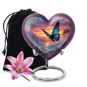 Icy Blue Butterfly Cremation Urn detail view - heart-shaped butterfly design symbolizing eternal love - full-size 10 inch 200 cubic inch adult cremation urn