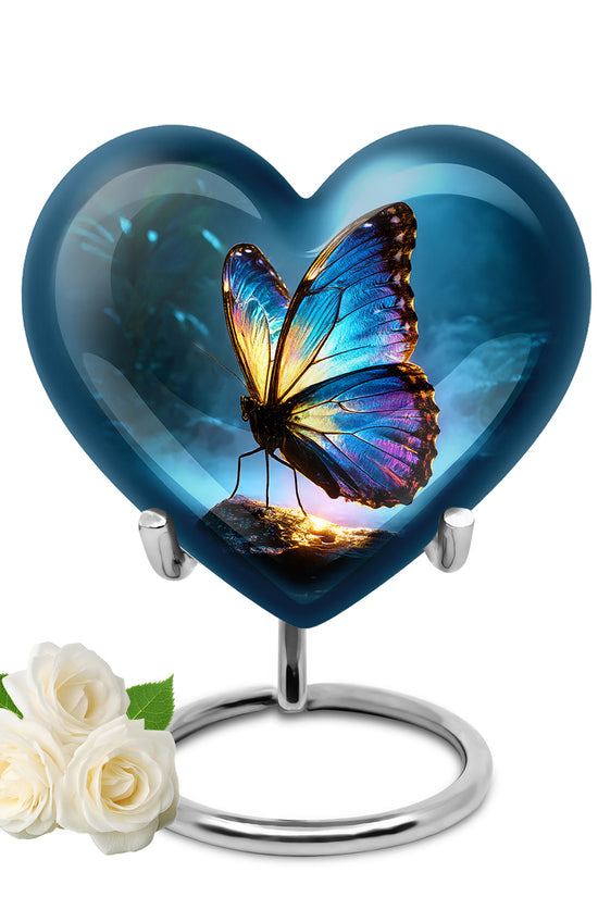 Blue Beloved Butterfly Cremation Urns for Human Ashes - 10-inch, 200 cu in - Yatskia