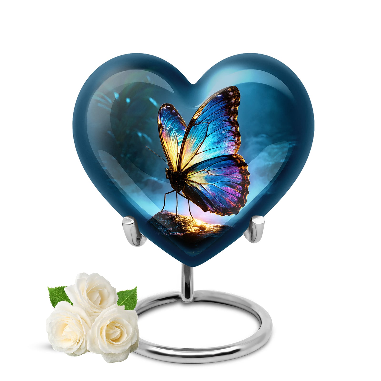 Blue Beloved Butterfly Cremation Urns for Human Ashes - 10-inch, 200 cu in - Yatskia
