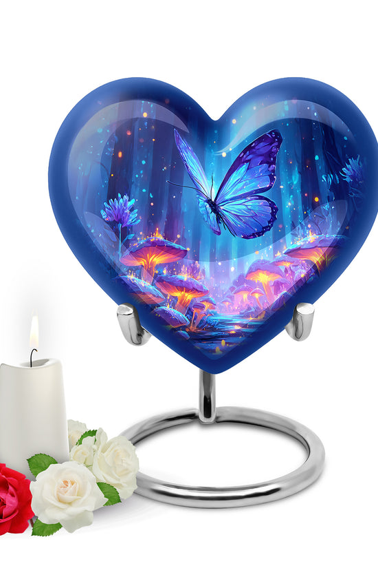 Personalized Blue Steadfast Butterfly Cremation Urns for Human Ashes - 10-inch, 200 cu in - Yatskia