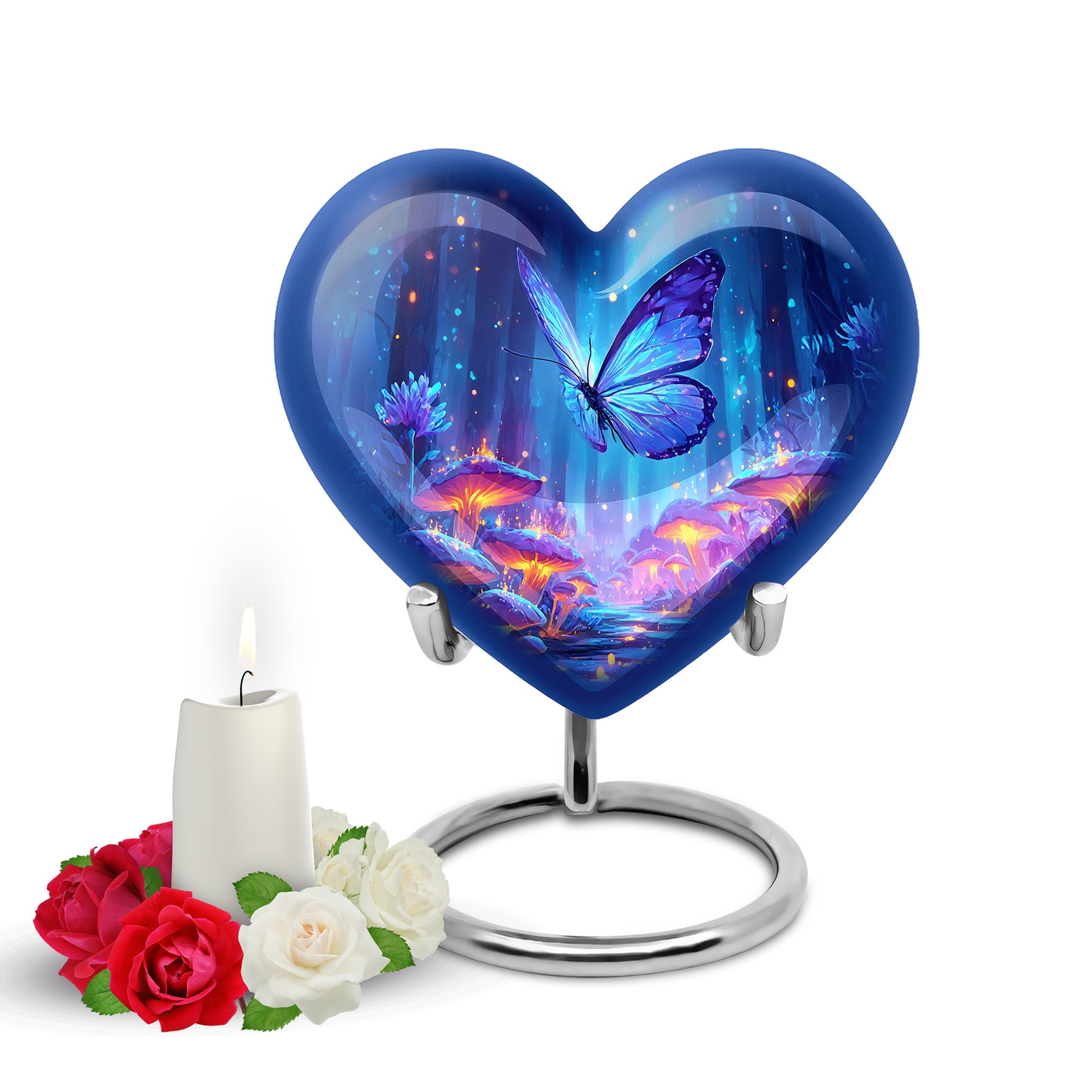 Personalized Blue Steadfast Butterfly Cremation Urns for Human Ashes - 10-inch, 200 cu in - Yatskia