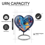 Indigo Butterfly Cremation Urn front view showing detailed design - heart-shaped butterfly design symbolizing eternal love - mini keepsake memorial for portion of cremation ashes