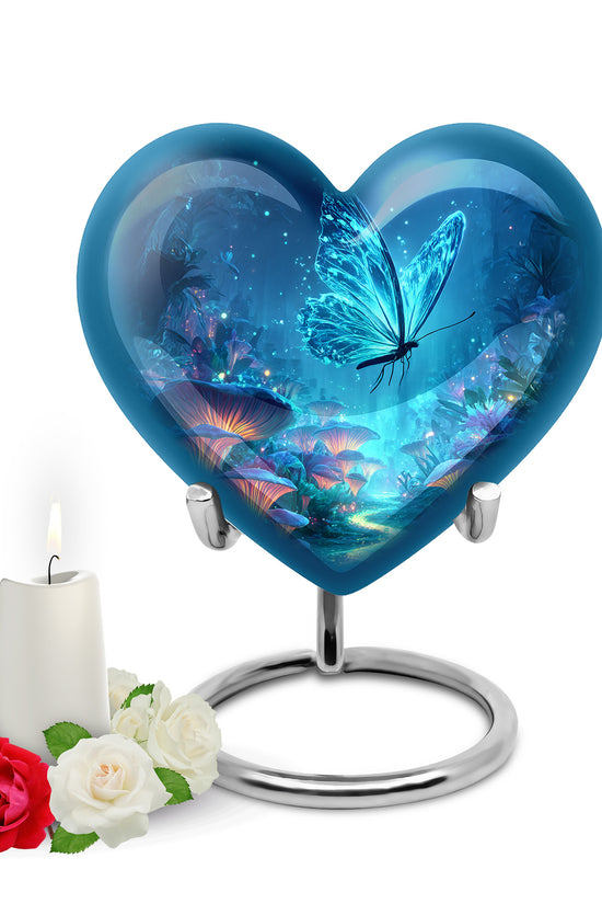 Blue Butterfly Devotion Cremation Urns for Human Ashes - 10-inch, 200 cu in - Yatskia