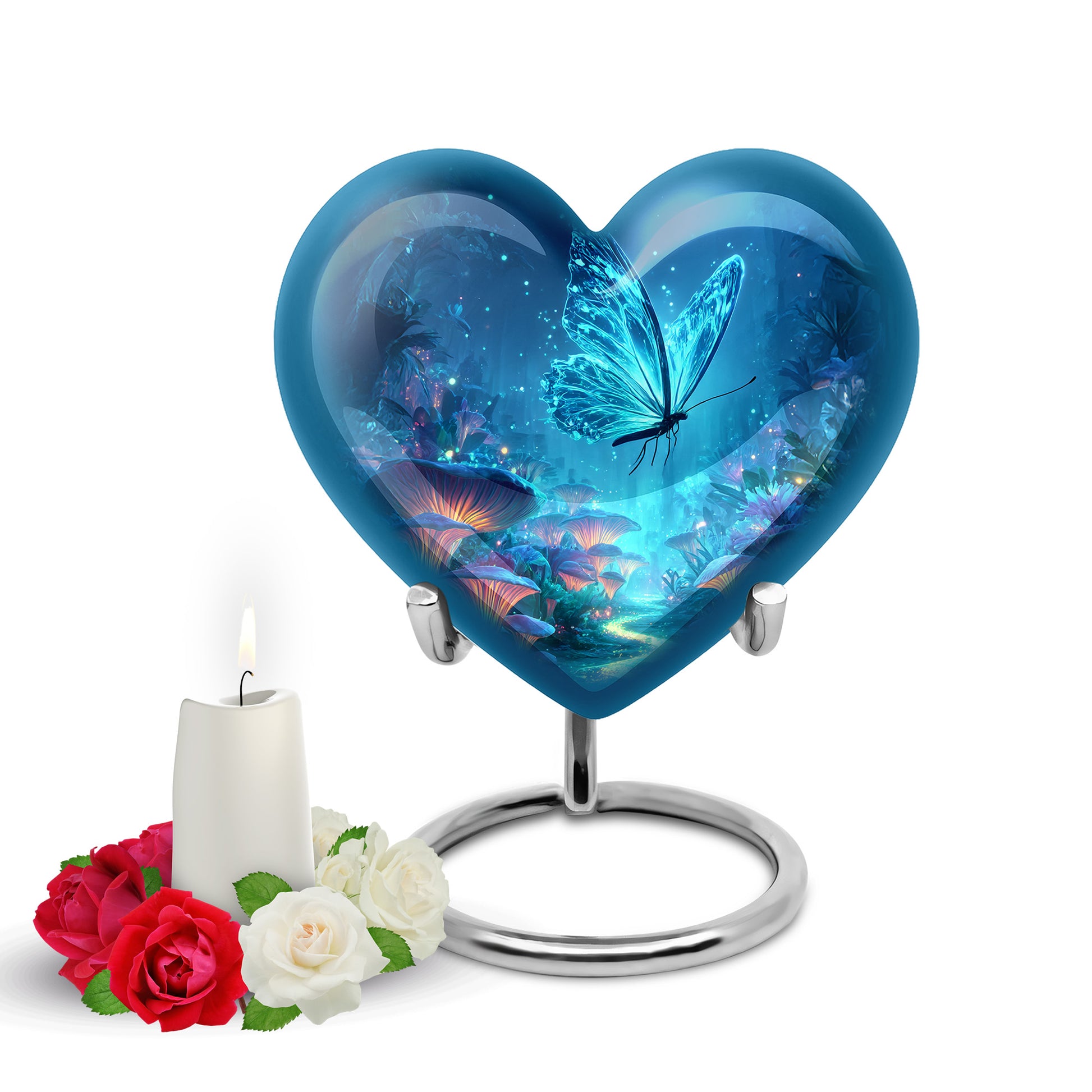 Blue Butterfly Devotion Cremation Urns for Human Ashes - 10-inch, 200 cu in - Yatskia