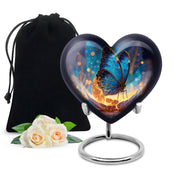 Serene Blue Butterfly Cremation Urn detail view - compassionate heart-butterfly combination with gentle curves - full-size 10 inch 200 cubic inch adult cremation urn