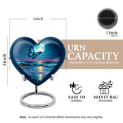 Bright Blue Butterfly Cremation Urn front view showing detailed design - compassionate heart-butterfly combination with gentle curves - mini keepsake memorial for portion of cremation ashes