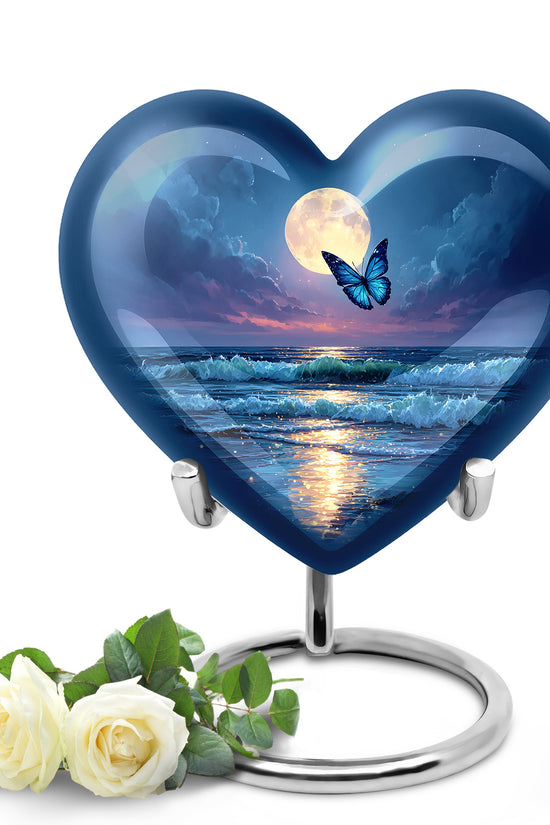 Personalized Blue Heavenly Butterfly Cremation Urns for Human Ashes - 10-inch, 200 cu in - Yatskia