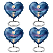 Bright Blue Butterfly Cremation Urn angled view of lid and engraved motif - compassionate heart-butterfly combination with gentle curves - 10 inch aluminum urn for cremated remains