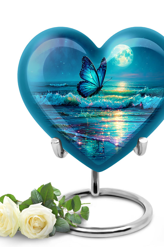 Radiant Butterfly Memorial Cremation Urns - Blue 10-inch, 200 cu in - Yatskia