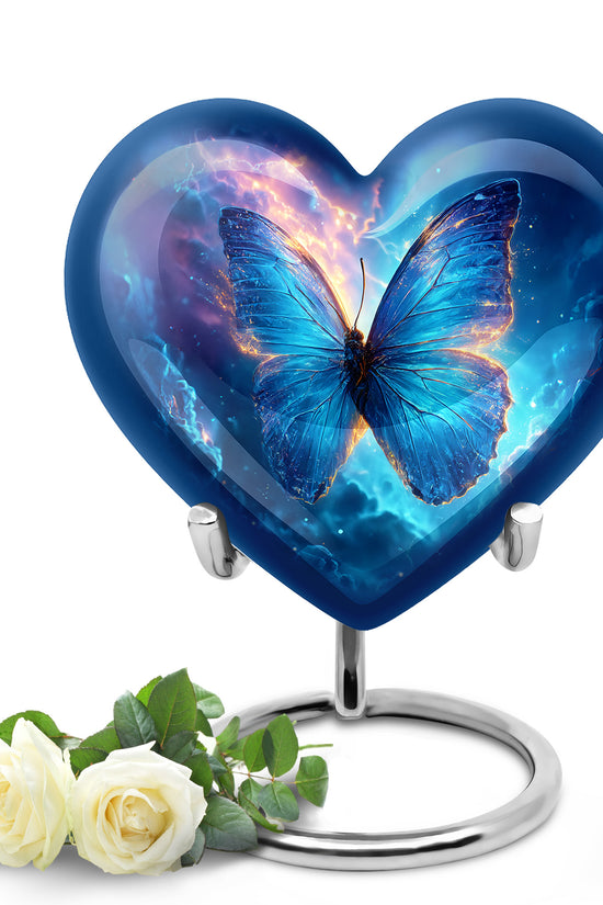Blue Serene Butterfly Memorial Urn for Ashes - 10-inch, 200 cu in - Yatskia