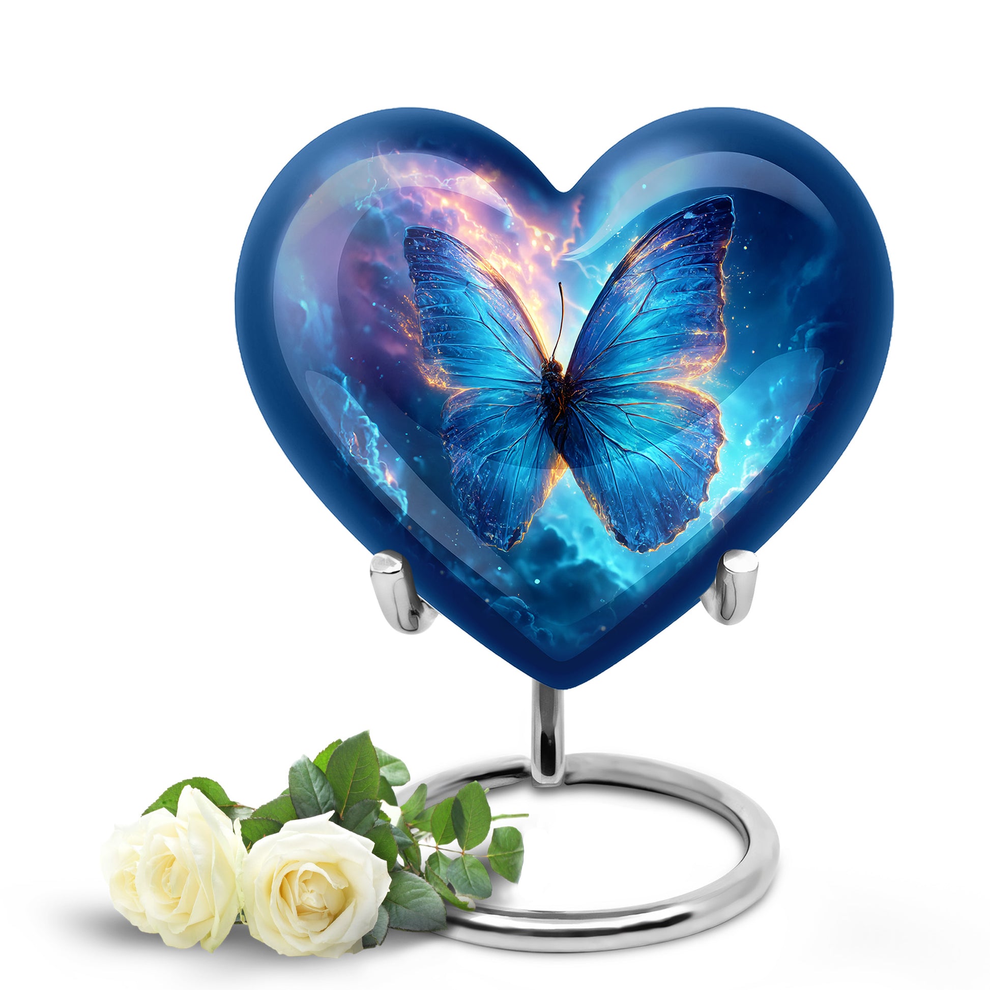 Blue Serene Butterfly Memorial Urn for Ashes - 10-inch, 200 cu in - Yatskia