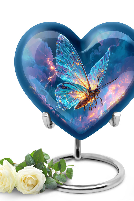 Luminous Blue Butterfly Memorial Urn for Human Ashes - 10-inch, 200 cu in - Yatskia