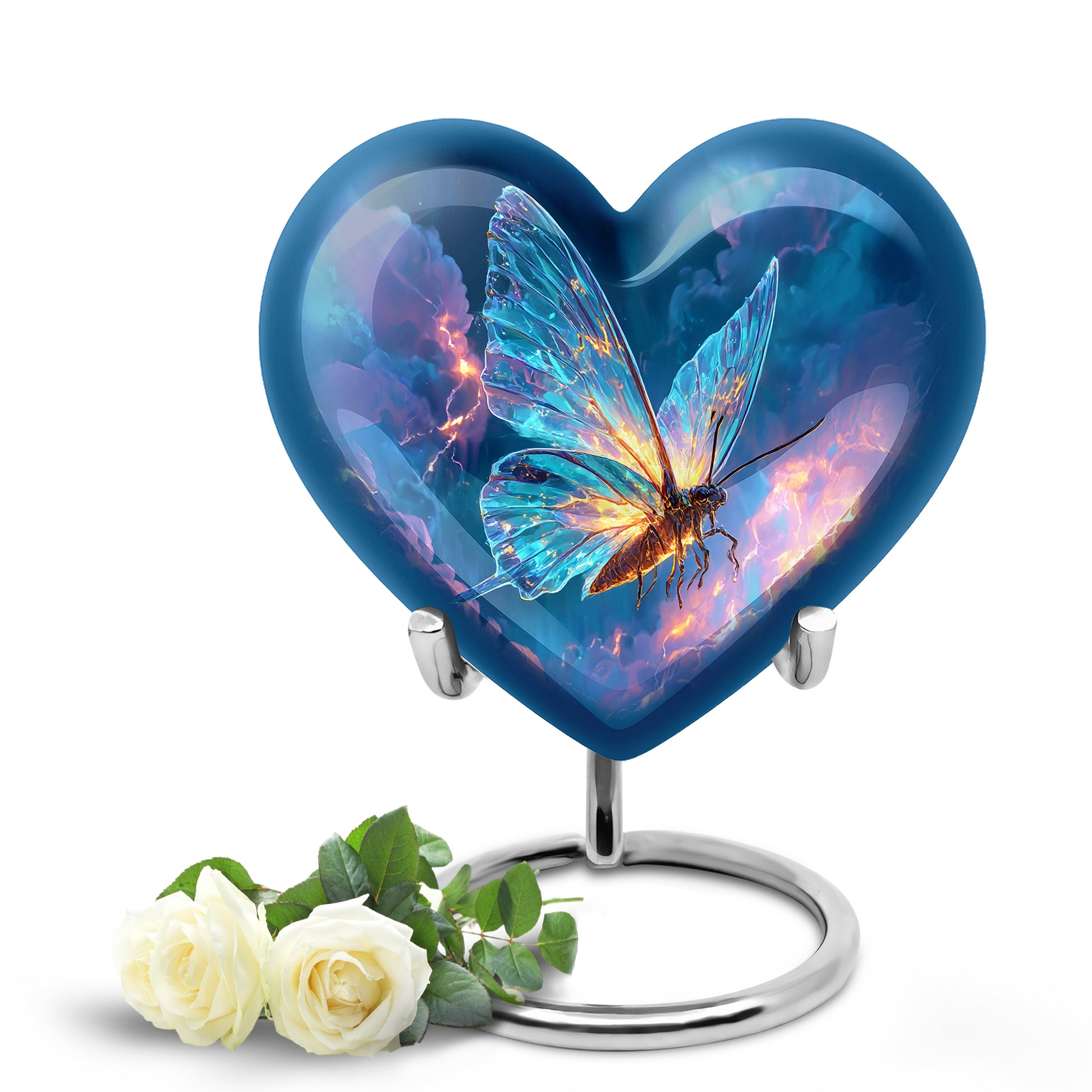 Luminous Blue Butterfly Memorial Urn for Human Ashes - 10-inch, 200 cu in - Yatskia