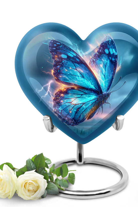 Blue Venerable Butterfly Cremation Urns for Human Ashes - 10-inch, 200 cu in - Yatskia