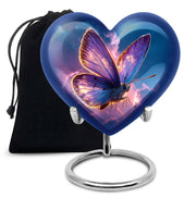 Royal Blue Butterfly Cremation Urn detail view - compassionate heart-butterfly combination with gentle curves - full-size 10 inch 200 cubic inch adult cremation urn
