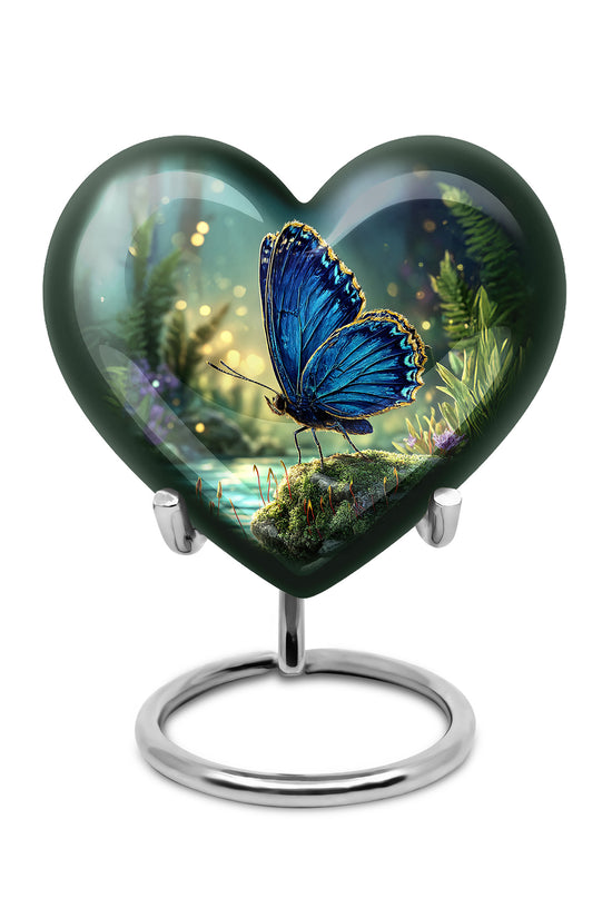 Blue Sacred Butterfly Cremation Urns for Human Ashes - 10-inch, 200 cu in - Yatskia
