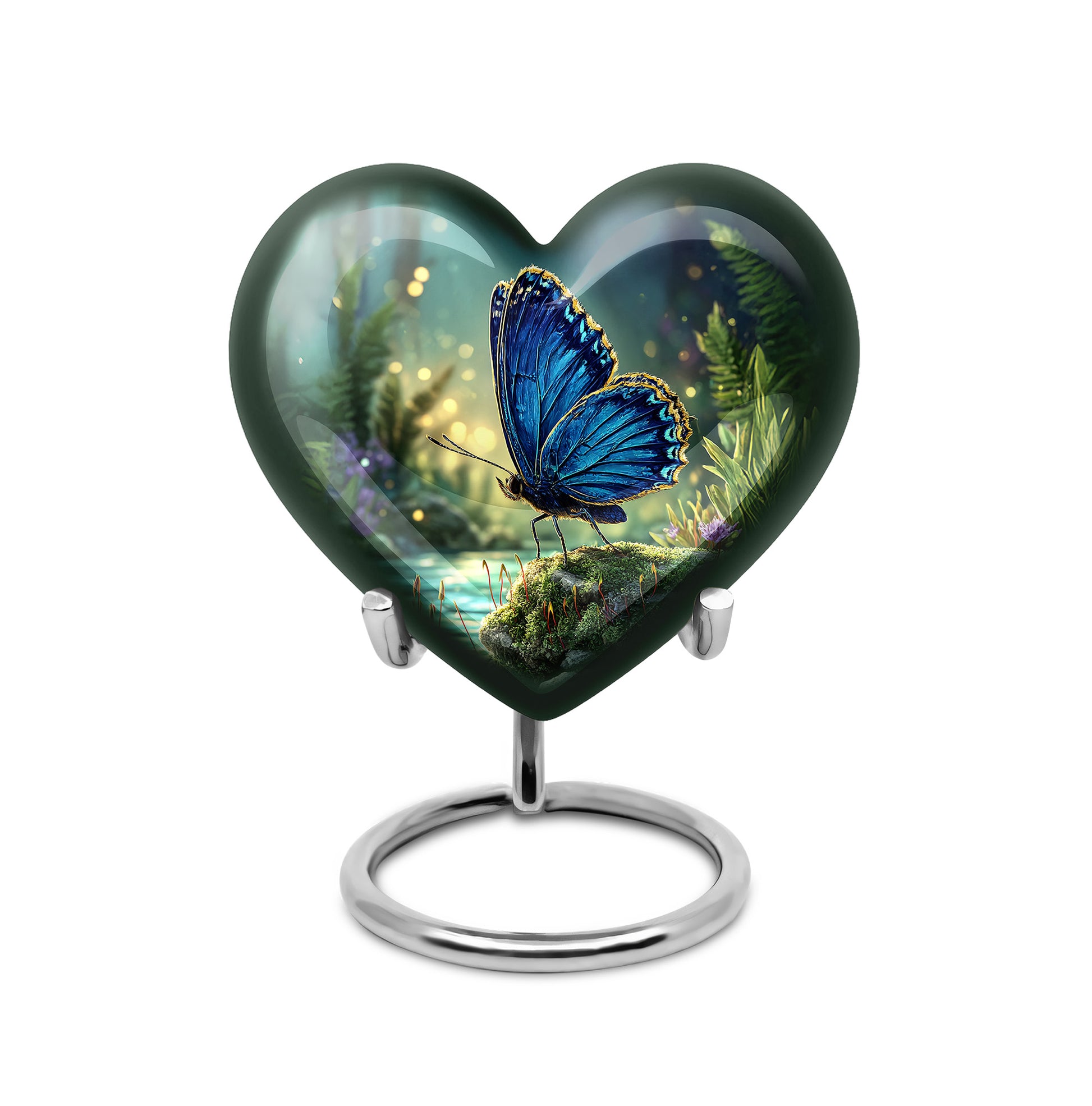 Blue Sacred Butterfly Cremation Urns for Human Ashes - 10-inch, 200 cu in - Yatskia