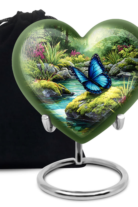 Blue Butterfly Theme Creamtion Urn - Beautiful Nature Theme Funeral Urn For Ashes