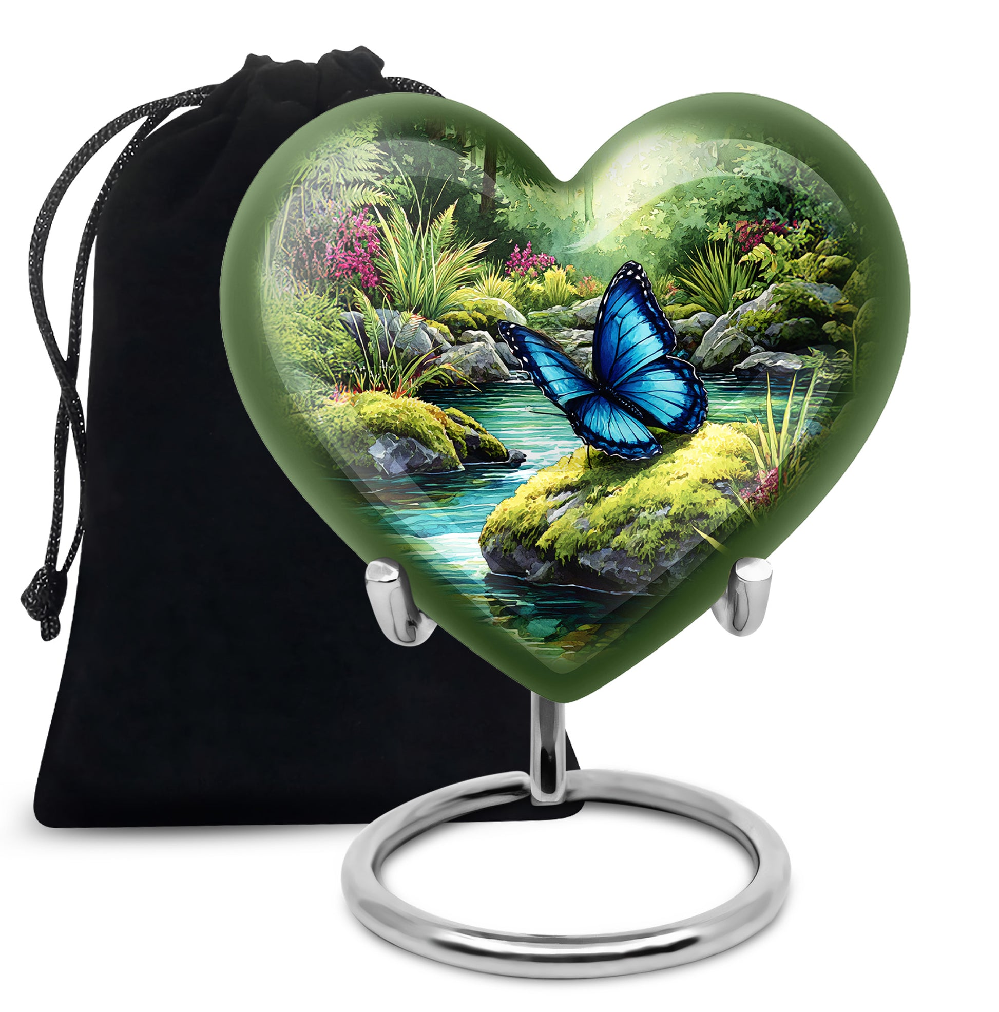 Blue Butterfly Theme Creamtion Urn - Beautiful Nature Theme Funeral Urn For Ashes